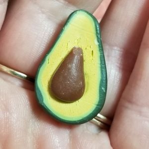 Avocado brooch pin Fimo food green brown handmade polymer clay